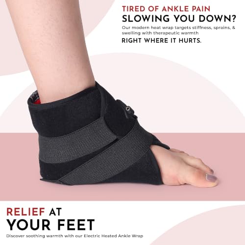 Image of SandPuppy Ankleheat - Ankle Heating Pad for Pain Relief | Heat Therapy for Ankle Sprains, Swelling,Sports Injury, Achilles Tendonitis |12V Safe Power Technology | 3 Levels Heat | Integrated Overheat Protection Thermostat | Universal fit Left or Right Ankle | Black