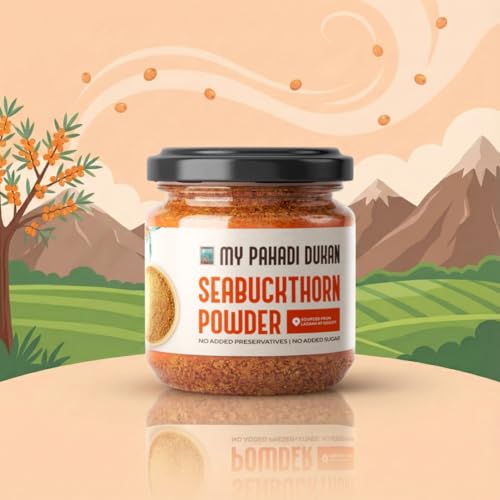 Image of My Pahadi Dukan (MPD) Sea buckthorn Berry Powder 100g, Rich in Omega 3 6 7 9 & Vitamin C, Antioxidant & Fiber Rich, Supports Skin Glow Immunity & Gut Health, 100% Pure, No Additives