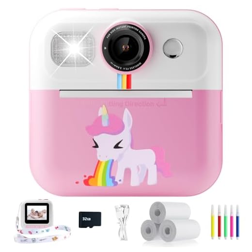 Camara Fotos Infantil Instantanea, 2,4" HD 1080P Cámara Instantánea para Niños con Tarjeta de 32G Bolígrafos de Colores y Papel de Impresión, Regalo para Niños y Niñas de 3, 4, 5, 6, 7, 8, 9 y 10 años