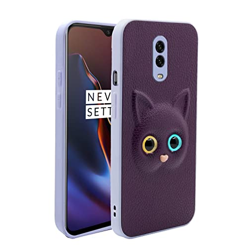 Image of Pikkme Oneplus 6T Back Cover for Girls | Cute Cat Leather Finish | Soft TPU | Case for Oneplus 6T (Purple)