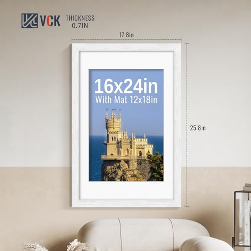 Image of VCK 16x24 Picture Frame 5 Pack, White Exclusive Wood, 12x18 Mat, for Print