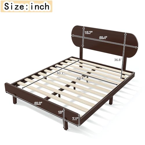 Image of Bellemave Queen Size Bamboo Bed Frame with Headboard,Bamboo Platform Bed Frame Queen Size with Rounded Headboard and Wood Slats,Easy Assembly,Espresso