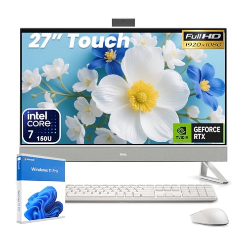 Image of Dell 27 inch FHD Touch All-in-One Desktop Computer, Intel 10-Core 7-150U (Up to 5.4GHz), NVIDIA GeForce MX570A, 32GB RAM, 1TB SSD, Windows 11 Pro, Wi-Fi 6E, Wireless KB & Mouse (White)