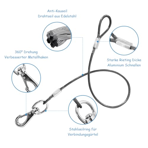 Mi Metty 2Pack Hundeleine Verlängerungsseil Kausicherfest Metall Kabel Leine,Hochbelastbar Trainingsleine Hundeleine Große Mittelgroße Hunde (Schwarz+Schwarz, 20 inch/50 cm)