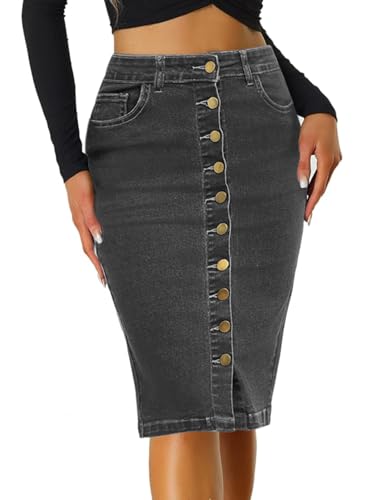 Women's Denim Pencil Skirt - Button Accented Elastic Waist with Functional Pockets, Casual Slim Fit3