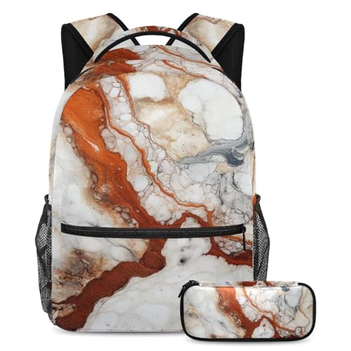 Cartable marbre 71 grand sac à dos scolaire mixte et trousse de rangement pour étudiants