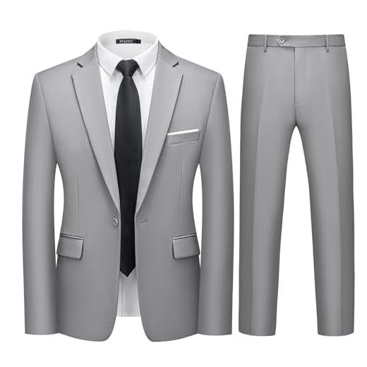 WULFUL Conjunto de 2 peças de terno masculino slim fit blazer com um botão e calça, Cinza claro, G