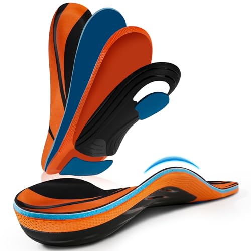 Image of Plantar Fasciitis Insoles, High Arch Support Insoles, Heavy Duty Orthotic Shoe Inserts for All Day Walking, Standing (Men 7-7.5 / Women 8-8.5(250mm), Orange-Enhanced)