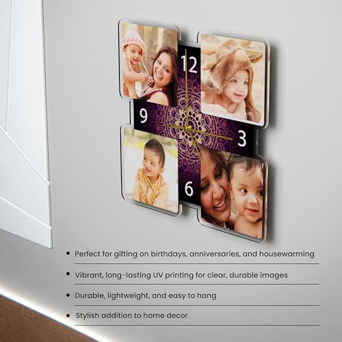 Image of SAVRI Personalized Gifts Acrylic Wall Clock (12x12 Inches) - Custom Photo with Unique Design - Stylish Room Decor, Romantic Gift for Housewarming, Anniversary, Birthday, Husband & Wife