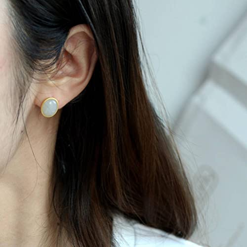 Boucles d'oreilles jade blanc et argent bijoux simples de mode quotidienne