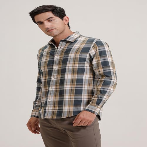 Image of BASICS 100% Cotton Checked Shirt for Men | Slim Fit | Everyday Smart Casual Wear | Full Sleeve