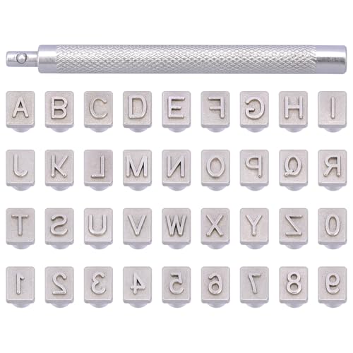 AYWGZL 36 Pcs Metal Letter Stamps Kit for Clay Leather Stamping 26 Alphabet and 10 Number Block Embossing (NO Rubber Hammer)