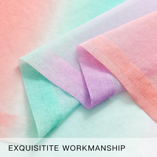 Image of XiDi Purple Green and Pink Sheer Curtains for Girls Bedroom Room Decor,2 Panels Rod Pocket Drapes Ombre Window Pastel Curtains for Decoration Party 84 Inch Length