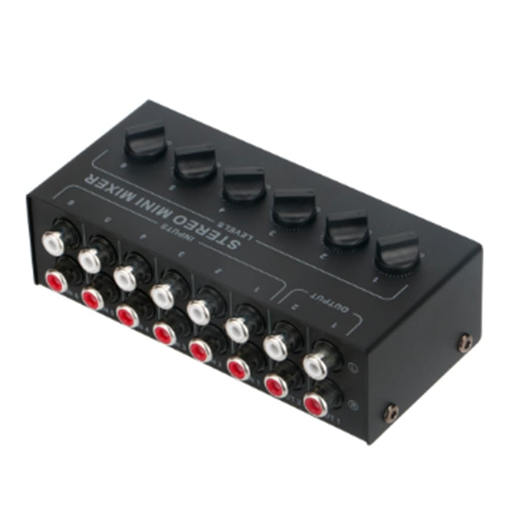 melairo Mezclador Estéreo Pasivo de 6 Canales Mini Mezclador de Audio Mezclador de Sonido Portátil Entrada Ruido Ultrabajo para Estudio en