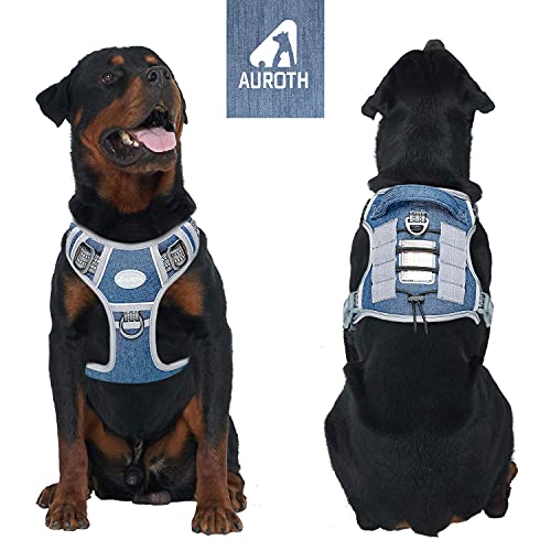 Image of AUROTH Tactical Dog Harness for Small Medium Large Dogs No Pull Adjustable Pet Harness Reflective K9 Working Training Easy Control Pet Vest Military Service Dog Harnesses (L, Denim Blue)