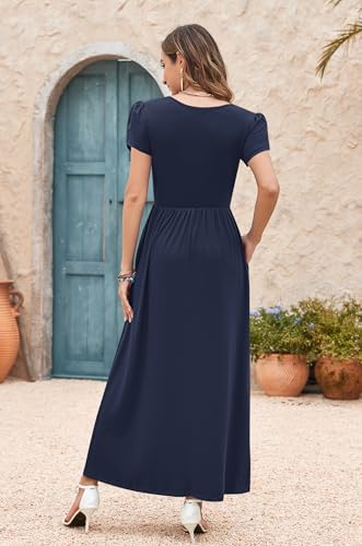 Image of AUSELILY Women's Summer Maxi Dresses Petal Sleeves Casual Empire Waist Long Dress with Pockets 2025 New