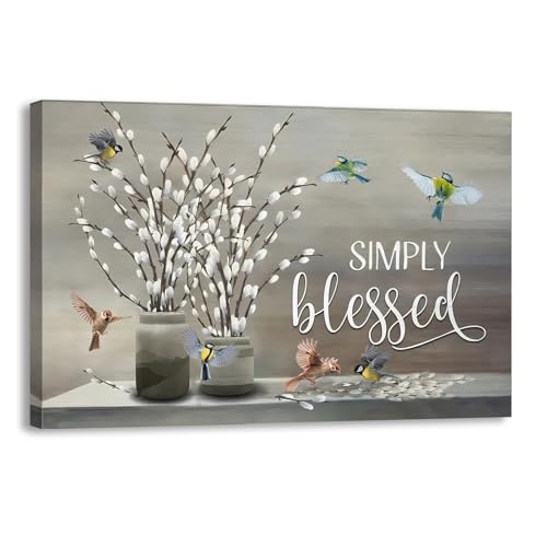 Simply Blessed Wall Art Canvas Print, Farmhouse Scripture Decor, Faith Based Inspirational Wall Decor, Rustic Christian Pictures Painting Prints Artwork Home Decorations Framed for Kitchen Bedroom