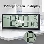 LEIKE 15" Large Digital Wall Clock Battery Operated, Big LCD Screen Display with Date and Time,Auto DST,Temperature,Clock Decor for Living Room,Bedroom,Desk,Classroom,Easy to Read for Elderly-Black