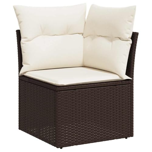 vidaXL Sofá de Esquina de Jardín con Cojines, Asiento Exterior, Sofá Descanso, Mueble para Patio Terraza Balcón, Ratán Sintético Marrón