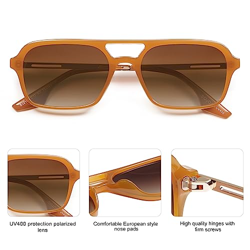 Image of SOJOS Vintage Polarized Aviator Sunglasses for Women Men 70s Retro Flat Narrow Rectangular Womens Glasses SJ2186