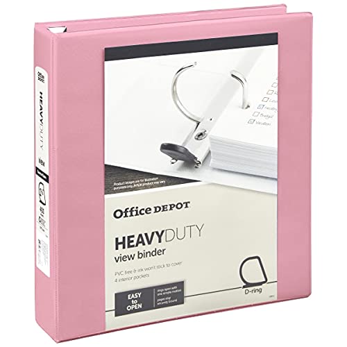Office DepotÂ® Heavy-Duty View 3-Ring Binder, 1 1/2" D-Rings, 49% Recycled, Pink