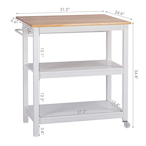 Spirich Home Kitchen Island Cart On Wheels, 3-Tier Rolling Utility Cart With Storage, Small Kitchen Island With Drop Leaf And Towel Rack For Dining Room, White #TOP5