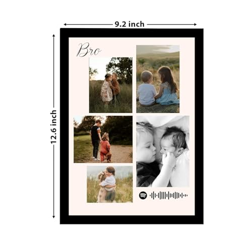 Image of SNAP ART Customized Brother's Gift for your Bro with 5 Pictures Collage print along with Spotify Song Code, Photo Frame With Photo Upload for Brother's Rakhi, Couple, Parents (9.2x12.6 Inch)