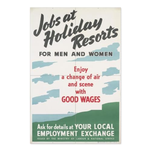 Jobs At Holiday Resorts WWII Poster Aluminum Sign, 16 X 24 Mega