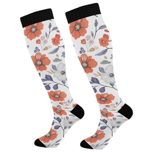 Wassud Retro Floral Compression Socks for Women and Men 20-30 mmHg Knee High Socks for Nurses Travel 1 Pair