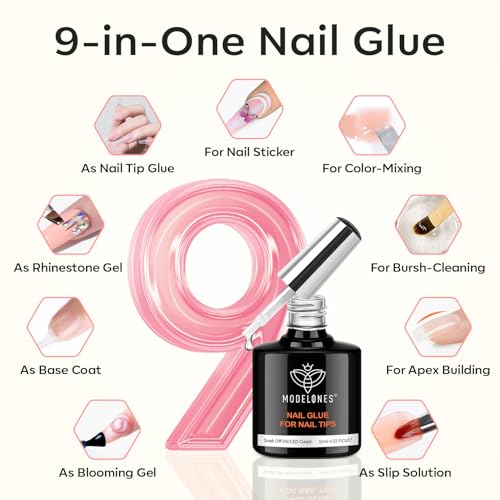 Modelones Gel Nail Kit Medium Oval Gel Nail Tips, 9-in-One Nail Glue with Portable U V Nail Lamp, 216Pcs 12Sizes Press On Acrylic False Nails Tip Nail Extension DIY Nails Art Gift for Women - Image 4