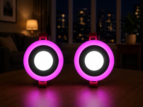 Image of OLIPS 6W (3+3) LED Ceiling Panel Down Light | Dual Color Change by On /Off Switch | Fan Box POP Decorative LED | White Center & Color Ring Design (Pink, 2)