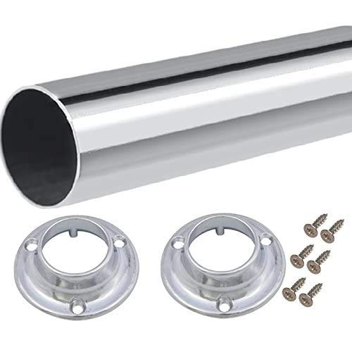 WARDROBE RAIL WARDROBE ROUND HANGING RAILS 25MM WITH FREE ENDS & SCREWS (1100mm (1.1m) Rail + 2 Ends)