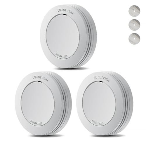Safeliveo Detector de Humo,Alarma de Incendio autónoma, batería de 10 años, sin LED Intermitente, función de Silencio, 85 dB, con Almohadillas Adhesivas, Conforme a EN 14604, 3 Piezas