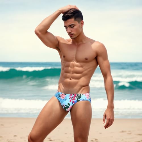 Men's Swim Brirfs Quick Dry Swimwear with Removable Pad and Drawstring Sexy Printed Bikini Briefs Underwear4