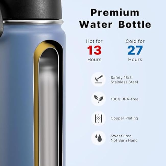 koodee 18 oz Water Bottle with Straw-2 Pack Stainless Steel Double Wall Insulated Water Bottle for School Reusable Water Flask BPA Free (Canyon Red-Royal Blue)