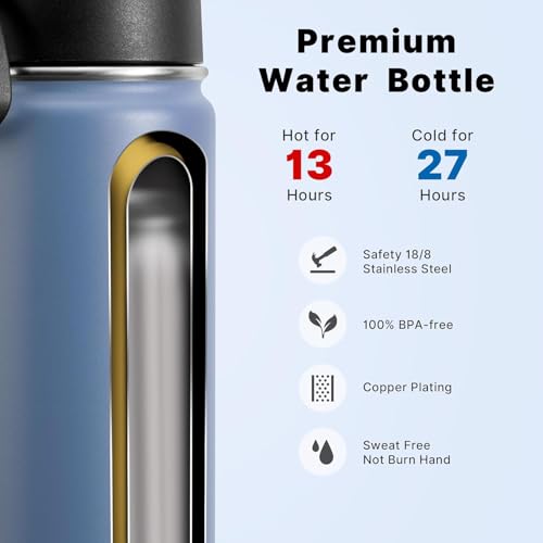 Image of koodee Water Bottle-22 oz Stainless Steel Vacuum Insulated Sports Wide Mouth Water Bottle with Straw Lid, Reusable Metal Water Flask for School (Royal Blue)