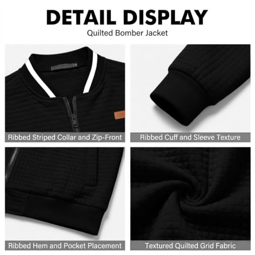 Lightweight Quilted Bomber Jacket Men Zipper Fall Jacket with Sleeve Pocket - image 6
