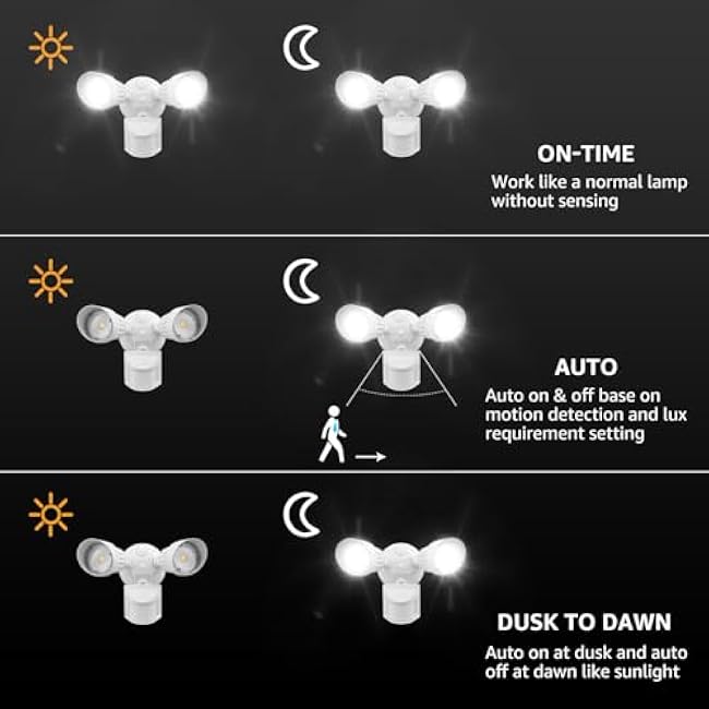 LEONLITE COB LED Security Light, Motion Sensor Flood Lights Outdoor, Aluminum, 3 Modes Motion Detector+Dusk to Dawn+Switch Control, 100-277V, Adjustable 2-Head, IP65, 5000K Daylight, ETL, White