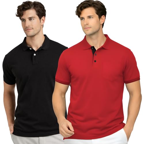 Image of Men's Premium Cotton Pique Polo T-Shirt, Classic Fit Short Sleeve Casual Summer Shirt, Soft & Breathable Fashion Polo