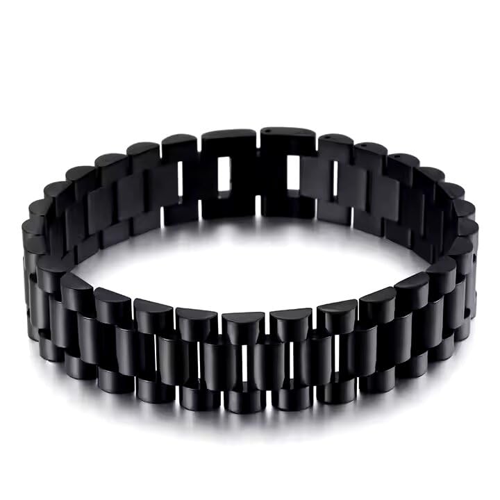 Fashion Frill Stylish Bracelet for Men Silver Chunky Wide Stainless Steel Bracelet for men Gift for Him