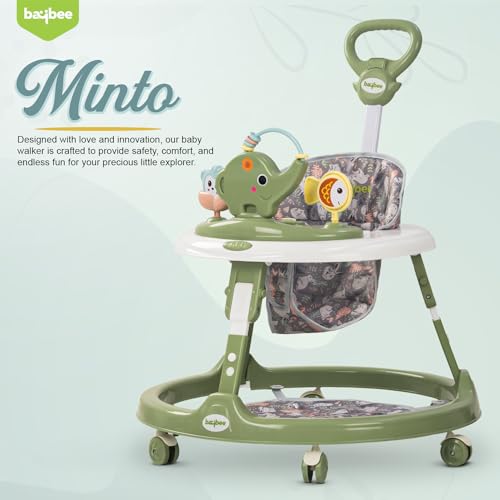 Image of Baybee Minto 2-in-1 Baby Walker for Kids with Push Handle, 2-Level Height Adjustment, Footmat & Musical Toy Bar | Activity Push Walker for Babies 6-18 Months (Green)