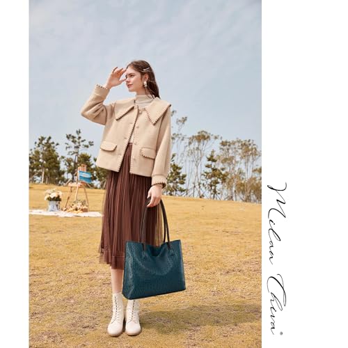 Image of Milan Chiva Tote Bag for Women with Zipper Large Ostrich Vegan Leather Shoulder Purses and Handbags