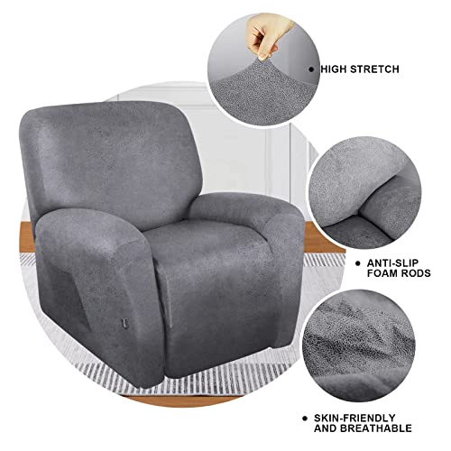 Image of molasofa Recliner Chair Covers 4 Pieces Leather Like Large Recliner Chair Covers with Pocket Waterproof Non Slip Stretch Recliner Slipcover for Lazy Boy Recliner Chairs Washable (Light Grey)