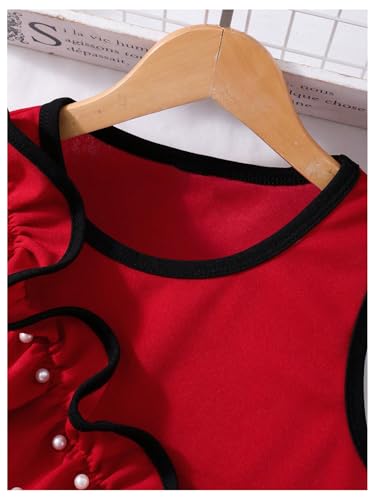 Image of OYOANGLE Girl's Pearl Beaded Asymmetrical Tank Top Ruffle Trim Sleeveless Crop Tops