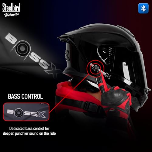 Steelbird SBH-57 Fighter Bass X Bluetooth Helmet, Black Glossy Black - Image 7