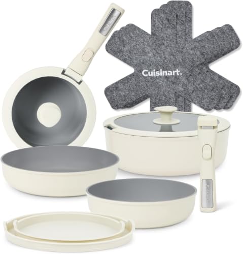 Image of Cuisinart 13-Pc, ClickSmart Nonstick Detachable Handle Ceramic Cookware, Pots and Pans Set, Stackable Space-Saving Design, Compatible with All Stovetops, Induction & Oven Safe, PURELYCERAMIC