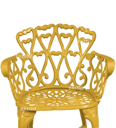 Image of BRISHI Cast Aluminium Garden Patio Seating Chair and Table Set for Balcony Outdoor Furniture with 1 Table and 2 Chair Set (Yellow)