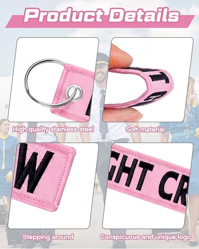 Image of Junkin 12 Pcs Flight Crew Keychain Airplane Aviation Keychain Flight Crew Luggage Tags Embroidered Key Ring
