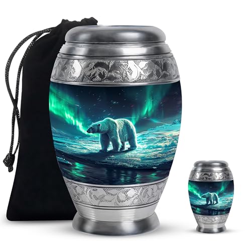 Image of Polar Bear Urn for Ashes Adult Male - Urn Human Ash Adult - Cremation Urns - Memorial Urns for Male & Female - Funeral Urns for Ashes Adult - 1 Large & 1 Small - Urns for Burial
