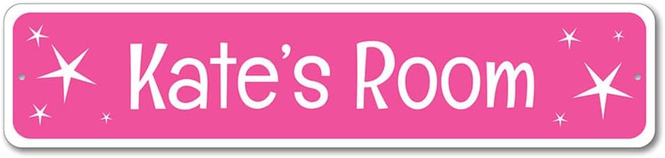 Aluminum Sign Personalized Kid Name with Stars Custom Room Metal Wall Art Decor for Bedroom or Playroom Featuring Pre Drilled Holes for Easy Installation 9x36 Inch